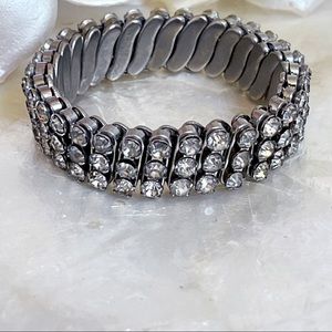 Silver Tone Clear Rhinestone 3 Row Expandable Elegant Stretch Bracelet Hong Kong